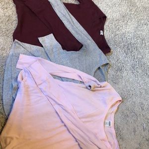 3 PINK long sleeve waffle Henley
